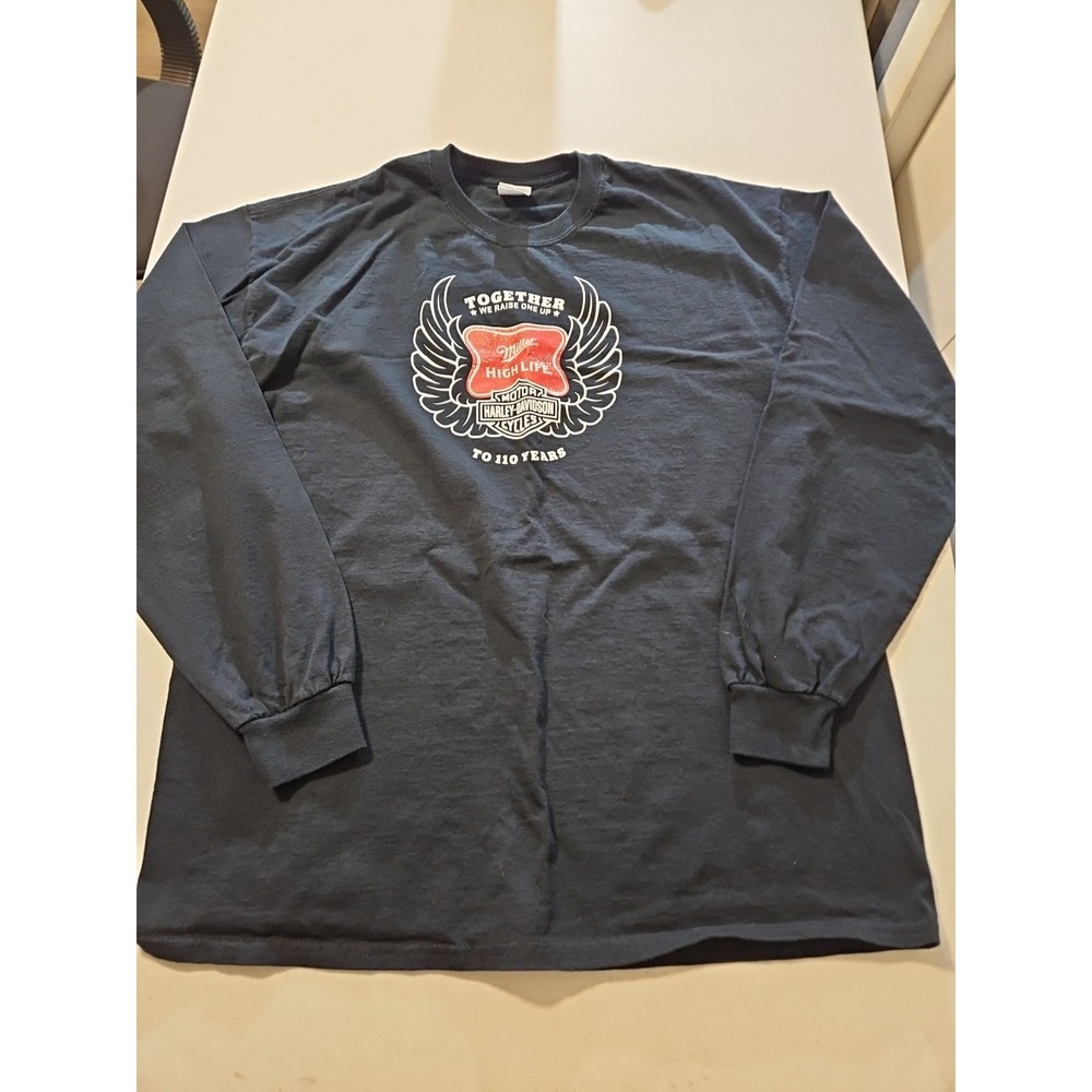 HARLEY DAVIDSON Miller High Life BeerLong Sleeve Blue T-Shirt Men's Size XL(1192